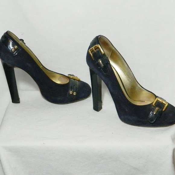 DSQUARED Black Suede Patent Buckle Pumps Sz 38.5 - Picture 5 of 6